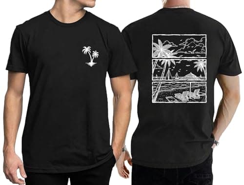 QIXYN Tropical T-Shirt for Men Summer Beach Vacation Shirts Hawaiian Positive Vibes Palm Tree Short Sleeve Vintage Tops Black - Image 1