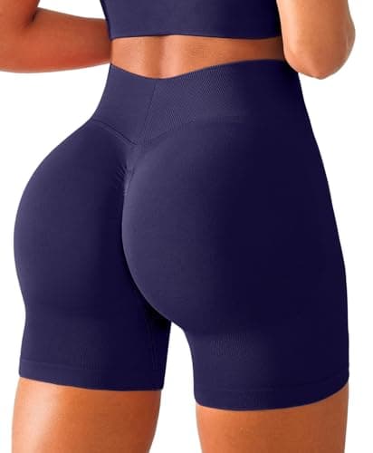 BRXL Seamless Workout Scrunch Butt Shorts for Women 5" High Waist V Back Butt Lifting No Front Seam Gym Booty Short Blue - Image 1