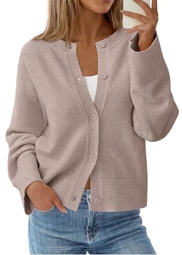 KIRUNDO Cardigan Sweaters for Women 2026 Fall Oversized Puff Long Sleeve Button Up Casual Spring Chunky Vacation Outfits(Beige, XX-Large) - Image 1