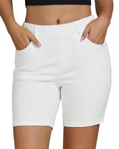 Vetinee Jean Shorts for Women Casual Summer Women's Pull On Denim Shorts Cream White Large - Image 1