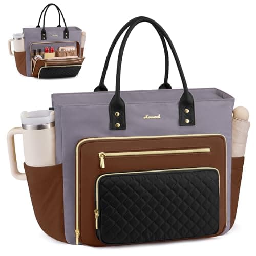 LOVEVOOK Laptop Tote Bag for Women, Work Bags Computer Laptop Bag, Teacher Nurse Bags With Large Cup Holder, Professional Briefcase Business Purses Handbag Gifts, 17 Inch