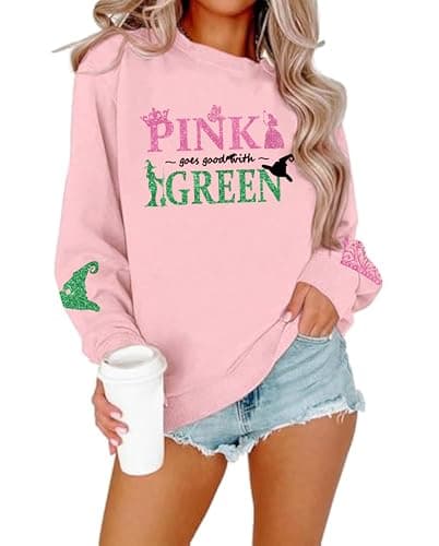 Pink Goes Good with Green Sweatshirt Women Musical Movie Graphic Gifts Casual Long Sleeve Sweater Tops - Image 1