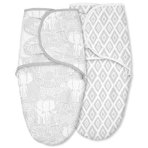CIVARUA KIDS Baby Swaddles for Newborn Organic Cotton,Soft & Snug Newborn Velcro Swaddle 0-3 Months Sleep Sack Helps Calm Startle Reflex, 2-Pack Wrap Nursery Swaddling Blankets Elephant - Image 1