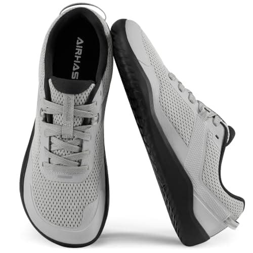 AIRHAS Mens Zero Drop Barefoot Shoes Anatomical Tox Box Sneakers for Men Gym Workout Cross Training Shoes(Light Grey,8.5) - Image 1