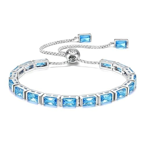 Cacupol Birthstone Tennis Bracelet for Women Sterling Silver Adjustable Chain Fine Hypoallergenic Jewelry Anniversary Birthday Gifts - Image 1