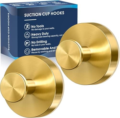 MOTAIPEAK Suction Cup Hooks,No Drill Shower Hooks for Inside Shower,Heavy Duty Towel Hooks for Wall,Bathroom,Kitchen,Glass,Mirror,Tile to Hang Towels,Loofah-Gold(2 Pack) - Image 1