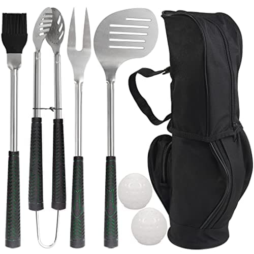 POLIGO 7PCS Golf-Club Style BBQ Tool Set Grilling Tools with Rubber Handle - Stainless Steel Grill Accessories for Outdoor Grill Set Premium Grill Utensils Set Fathers Day Birthday Gifts for Men Black - Image 1