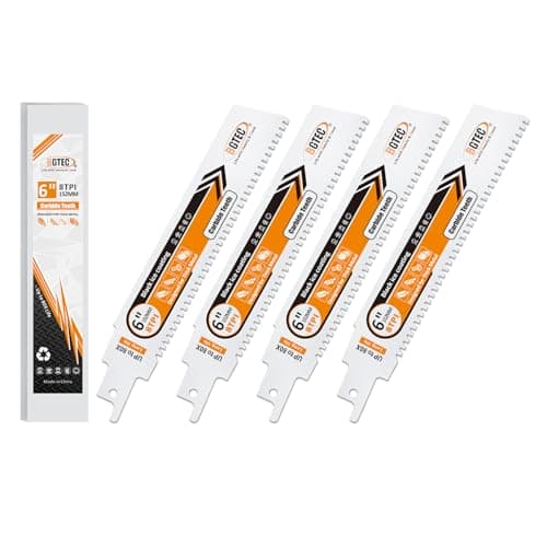 BGTEC Carbide Reciprocating Saw Blade for Hard Metal, Alloy Steel, Reinforcing Bars and Angles 6 Inch 8TPI, 4-Pack