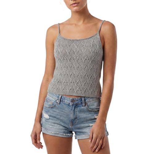 Winnim Crochet Knit Camisole Tops for Women Hollow Out Sleeveless Womens Spaghetti Strap Tank Top Breathable Summer Cami Tops(US, Alpha, Grey, Medium) - Image 1
