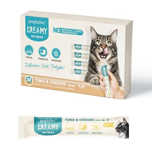 PETPHABET Lickable Cat Treats Squeeze, Creamy Puree Squeezable Wet Kitten Treats, Tuna & Chicken Recipe 20 Tubes, Paste Snacks for Skin & Coat Health, Digestive Care, High Protein, Grain Free - Image 1