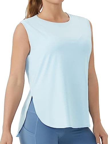 THE GYM PEOPLE Women's Workout Tank Tops Loose Fit Sleeveless Cotton Running Shirts Light Blue - Image 1