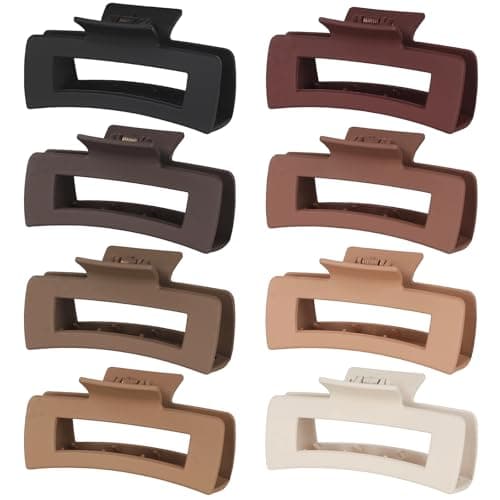 CHANDAT 8 Pcs Hair Accessories for Women - 4.1 Inch Square Rectangle Jaw Clips for Women and Girls, Thick and Thin Hair(Coffee Red) - Image 1