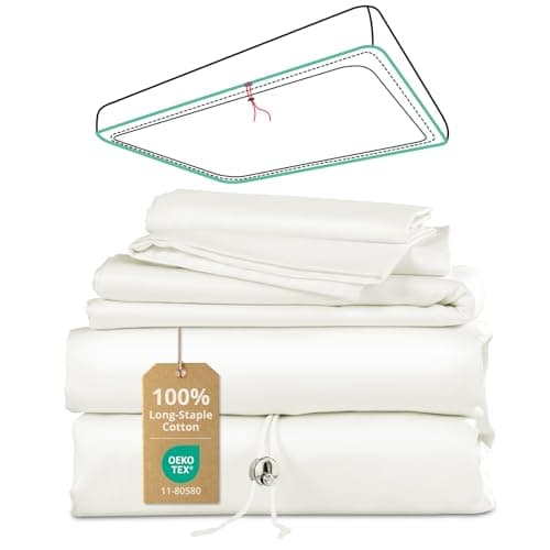 100% Egyptian Long-Staple Cotton Queen Bed Sheet Set with Drawstring and 360°Elastic for Tight Fit, 4PCS 1000TC Bedding Sheets Set, Luxury Soft and Comfort, Deep Pocket Fits 8" to 17" Mattress - Image 1