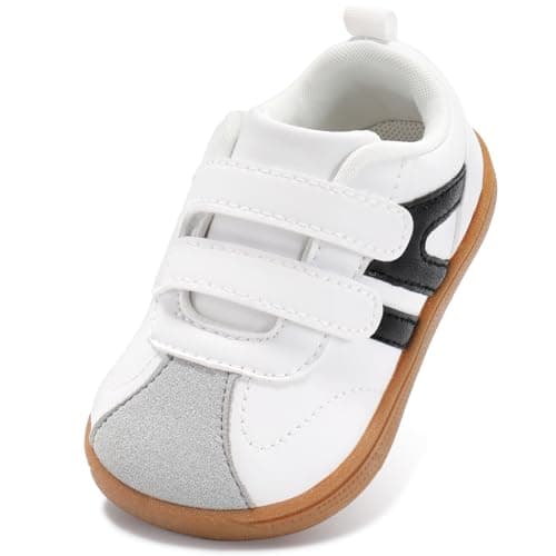 STQ KIDS Toddler Boy Shoes Wide Toe Box Barefoot Shoes Zero Drop Baby Tennis Running Shoe Lightweight Non-Slip First Walking Girls Sneakers School Classic White Black Infant Size 4 - Image 1