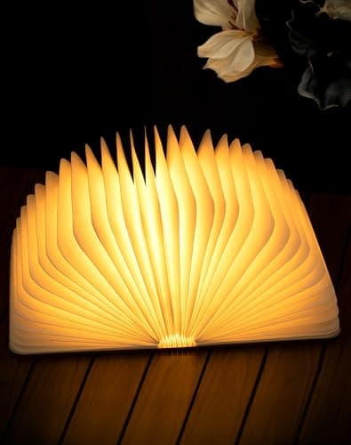 ZBOLE 8.3 Inch Wooden Book Lamp, Book Lovers Gifts,Teacher Appreciation Gifts for Women, LED Ambient Lighting, Magnetic Mood Lighting for Home&Library Decor (Walnut) - Image 1