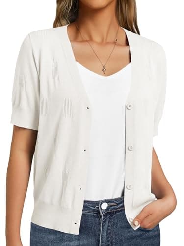 GKBK Womens Cardigan Short Sleeve Cropped Lightweight Knit Sweater Soft Spring Business Casual Office Outfits Trendy Fashion 2026 White XX-Large - Image 1