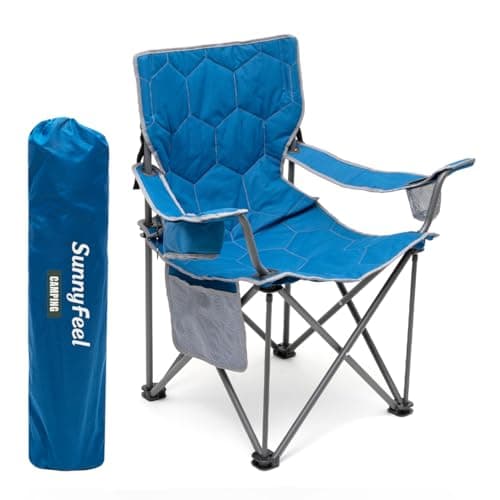 SUNNYFEEL Camping Chairs for Adults, Padded Oversized Camping Chair Heavy Duty 500LBS, Portable Lawn Chair with Cup Holder, Side Pocket&Bag for Outdoor Camping/Beach/Picnic/Fishing, Blue - Image 1