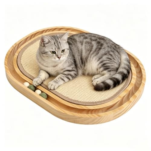 HLSMKJ Sisal Cat Scratcher Toy, Natu sisal cat Scratching pad, Ball Track Wooden Interactive Cat Toy Ball, Catnip Ball, for Cats Chasing, Hunting, Mental Physical Exercise Puzzle - Image 1