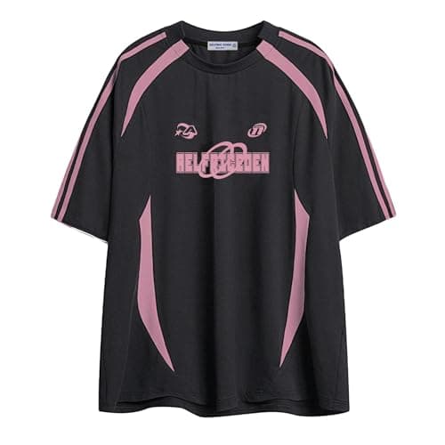 Aelfric Eden Oversized T Shirt Men 90s Shirt Unisex Streetwear Contrast Color Graphic Tees Casual Vintage Summer Tops Black Pink Large - Image 1