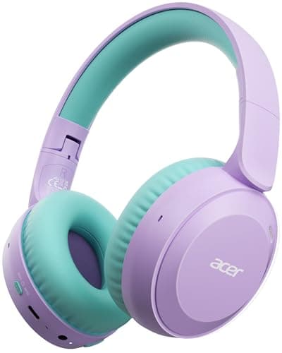 Acer Kids Bluetooth Headphones, 85/94dB Volume Limiter, Foldable Wireless Over-Ear Headphones for iPad, Travel, 60H Playtime, Bluetooth 6.0, Built-in Mic, Purple Green, OHR668 - Image 1