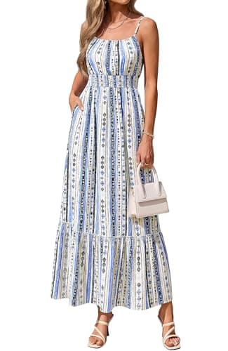 BTFBM Summer Dresses for Women 2026 Sundresses Sleeveless Spaghetti Strap Boho Beach Vacation Outfits Spring Maxi Dress(Print Blue Apricot, XX-Large) - Image 1
