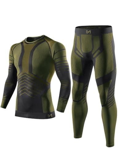 MeetHoo Mens Thermal Underwear Set Seamless Fleece Lined Base Layer Sports Long Johns Winter Gear Running Skiing Green