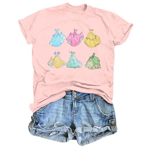 MNLYBABY Magical Shirt for Women Princess Dress Graphic T Shirt Women Funny Family Holiday Vacation Tee Tops B-Pink - Image 1