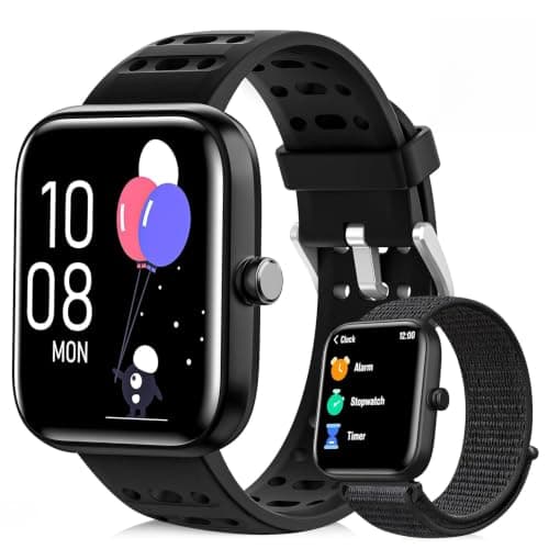 Smart Watch Kids Fitness Tracker, Kids Smart Watch with Health Monitor, Activities Track & Water/Rest/Task Reminder, IP68 Waterproof Smartwatch with Puzzle Games, Boys Gift for Birthday-Black(2 Bands) - Image 1