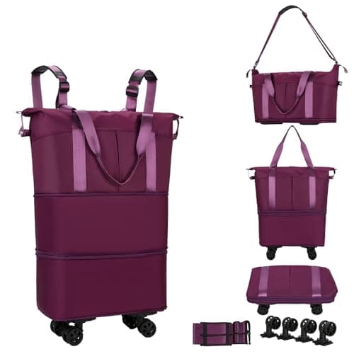 NiceUU Travel Rolling Duffel Bag with Removable Wheels, Expandable Foldable Carry-on Luggage for Trip or Hospitalization, Burgundy Backpack - Image 1