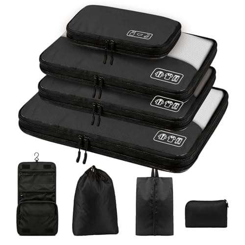 Idcymoul 8-Piece Compression Packing Cubes for Travel, Ultralight Sleek Luggage Organizer Set for Business Trips & Frequent Travelers, Space Saving for Carry-On & Suitcase - Black - Image 1