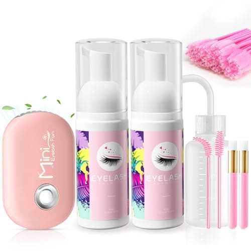 Buqikma Lash Cleaning Kit with Fan Dryer, 2PCS Lash Shampoo for Extensions Includes Rinse Bottle and Cleaning Brushes for Salon & Home DIY Use for Mother's Day - Image 1