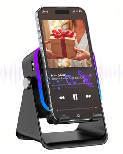 Gifts for Men Tech Gadgets Wireless Induction Speaker with Phone Stand, 5-in-1 Bluetooth Speaker with RGB Light, Adjustable Desk Phone Holder with Emergency Charging for Home Office Kitchen Use - Image 1