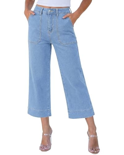 Vetinee Cropped Jeans for Women Women's Jeans Pants for Women Trendy Capris with Pockets Womens Capri Pants Roadknight Blue Small - Image 1