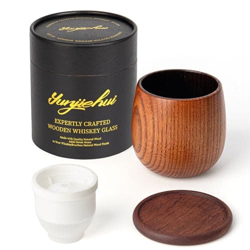 Yunjiehui Wooden Whiskey Glass- Charred Wooden Bourbon Drinking Glasses Set,10oz Wood Whiskey Cup,Bourbon Gifts for Men Father Day Gift for Dad Husband - Image 1