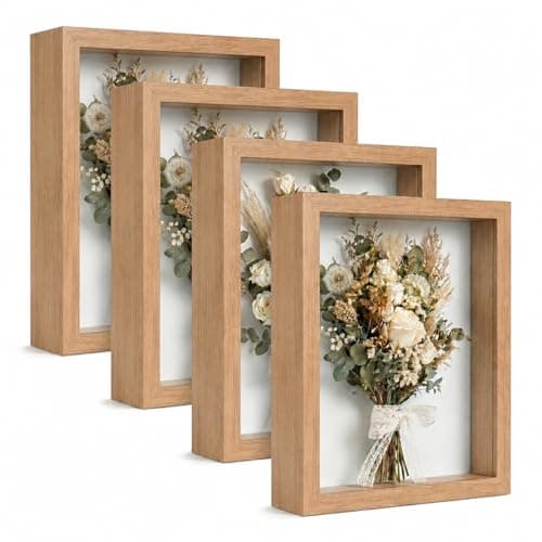4 Pack 8x10Shadow Box Frame Set, Deep Wood Display Case with 1.2" Interior Depth, High-Value Memory Box for Dried Flowers, Medals & Crafts, Photo Frames for Wall & Tabletop, Natural