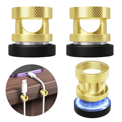 Maveek Magnetic Cable Holder, High-Grade Metal Cord Management Clips Magnet Cable Anchor For Desk Nightstand Car Office USB Charging Wires (4 Pack, Gold)