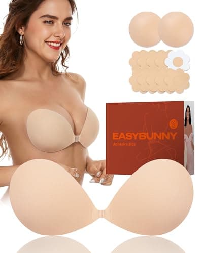 Easybunny Adhesive Strapless Sticky Bra Push Up for Women Invisible Breathable Fabric Reusable for Backless Dress & Pasties Kit (Circle) - Image 1