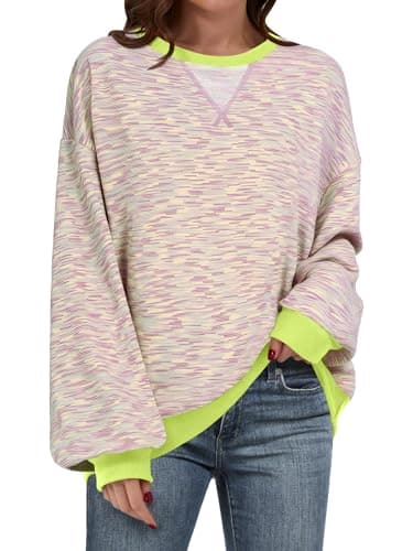ANRABESS Women’s Striped Oversized Sweatshirts Crew Neck Long Sleeve Shirts Soft Color Block Pullover Top Fashion Clothing Medium - Image 1