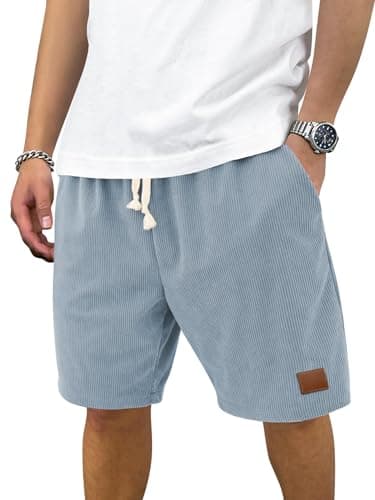 Hardaddy Mens Corduroy Shorts Casual Elastic Waist Drawstring 2026 Summer Beach Lounge Short(Light Blue 4X-Large) - Image 1