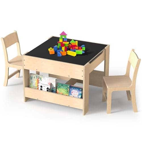 bbgroundgrm 4-in-1 Kids Wooden Activity Desk & Chair Set – Birch Plywood Table with Reversible Whiteboard & Chalkboard, 3 Storage Areas for Toddlers’ Learning, Art, and Play(3 Years+) - Image 1