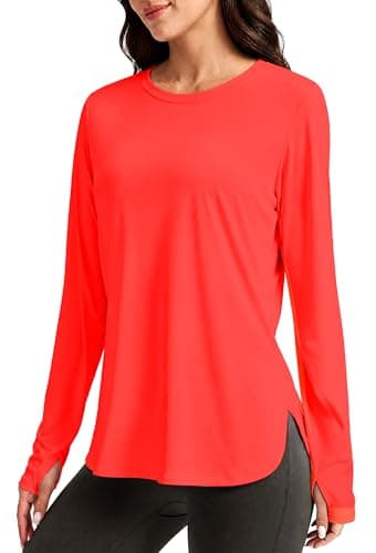 Alaroo Womens Workout Tops for Women Long Sleeve Sun Protection T Shirts for Hiking Gym Running Yoga Sports Orange S