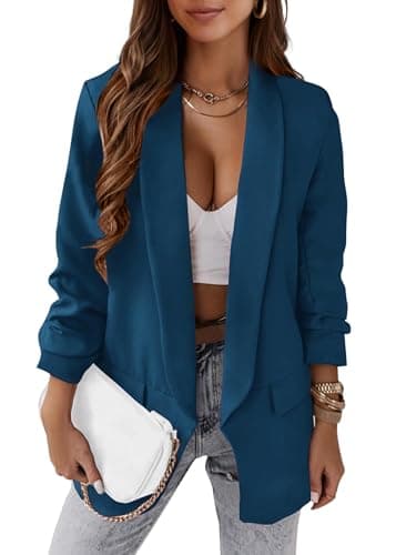 KIRUNDO Blazers for Women Oversized Business Casual 2026 Spring Fall Fashion Long Sleeve Open Front Work Office Suit Jackets(Grey Blue, Small) - Image 1