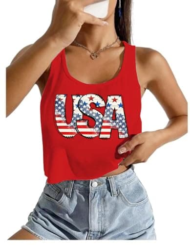 American Flag Crop Top for Women 4th of July Tank Tops USA Independence Day Patriotic Stars Stripes Sleeveless Vest T Shirt - Image 1