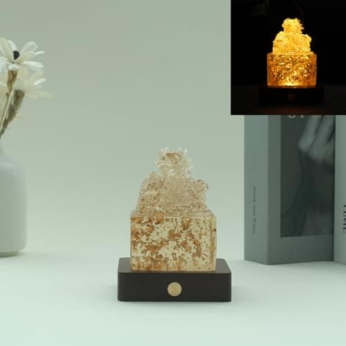 YeseeYe Chinese Dragon Statue with Light - Man-Made Stone Imperial Jade Seal Crafts - Year Zodiac Dragon Sculpture Home Decoration Figurine Accessories Tabletop Statue - Image 1