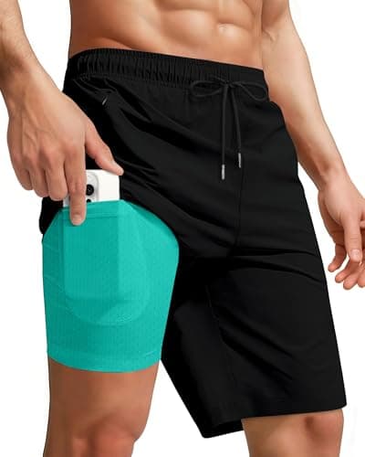 9 Inch Men Swim Trunks Compression Liner Quick Dry Swimwear Bikini Swimsuit Bathing Suit Water Shorts Beach Trip Essentials Summer Vacation Must Have Travel Accessories Need Gear Gift Item Gadget - Image 1