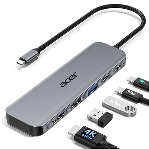 Acer USB C Hub, 5-in-1 USBC to HDMI Adapter with 4K@60Hz, 100W Power Delivery, USB-C 5Gbps & USB-A 3.0 Data Ports, USBC Splitter Docking Station for MacBook Neo/Pro/Air, iPad Pro, iPhone 17 Pro Max - Image 1