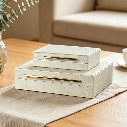 Train2decor Decorative Photo Storage Box Set of 2 PU Leather Photo Organizers and Storage Box with Lids for Pictures Keepsakes Memories Cards Scrapbooking Supplies Home Decor - Image 1