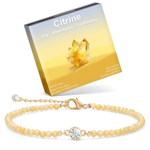 Raicegs Citrine Anklets for Women Handmade Beach Boho Ankle Bracelet 3mm Natural Stone Beaded Ankle Bracelet 14K Gold Plated Zircon Pendant Adjustable Crystal Gemstone Anklet Jewelry Gift for Her - Image 1