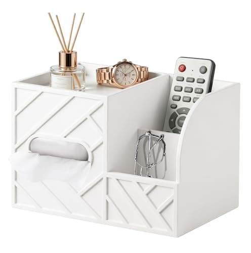 Militwo Aesthetic Tissue Box Cover, Modern Minimalist Remote Control Holder with Storage Tray, Etched Wood Cube Facial Tissue Box for Table, Light Luxury Desktop Organizer for Nightstand, Office Décor - Image 1