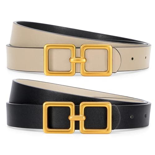 VONMELLI Reversible Leather Belt for Women Jeans Pants Fashion Ladies Belt for Dress with Gold Buckle, Black Beige XXXL - Image 1